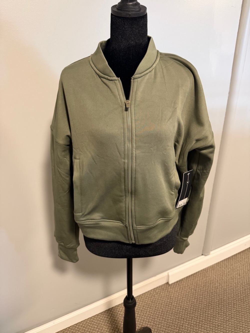 Velocity Scuba Fleece Varsity Jacket Medium Olive Green Zip Up Athletic NWT